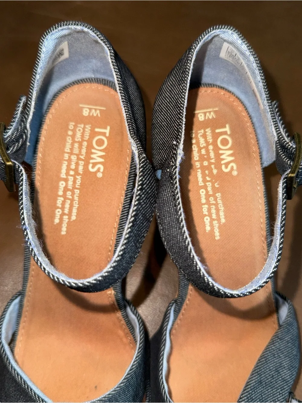Toms Black Cork Wedge Sandals with Ankle Strap
